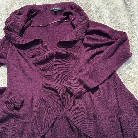 George Plum Ruffle Hem Open Front Cardigan Size M | Cozy Fall Layering Essential - Picture 3 of 5